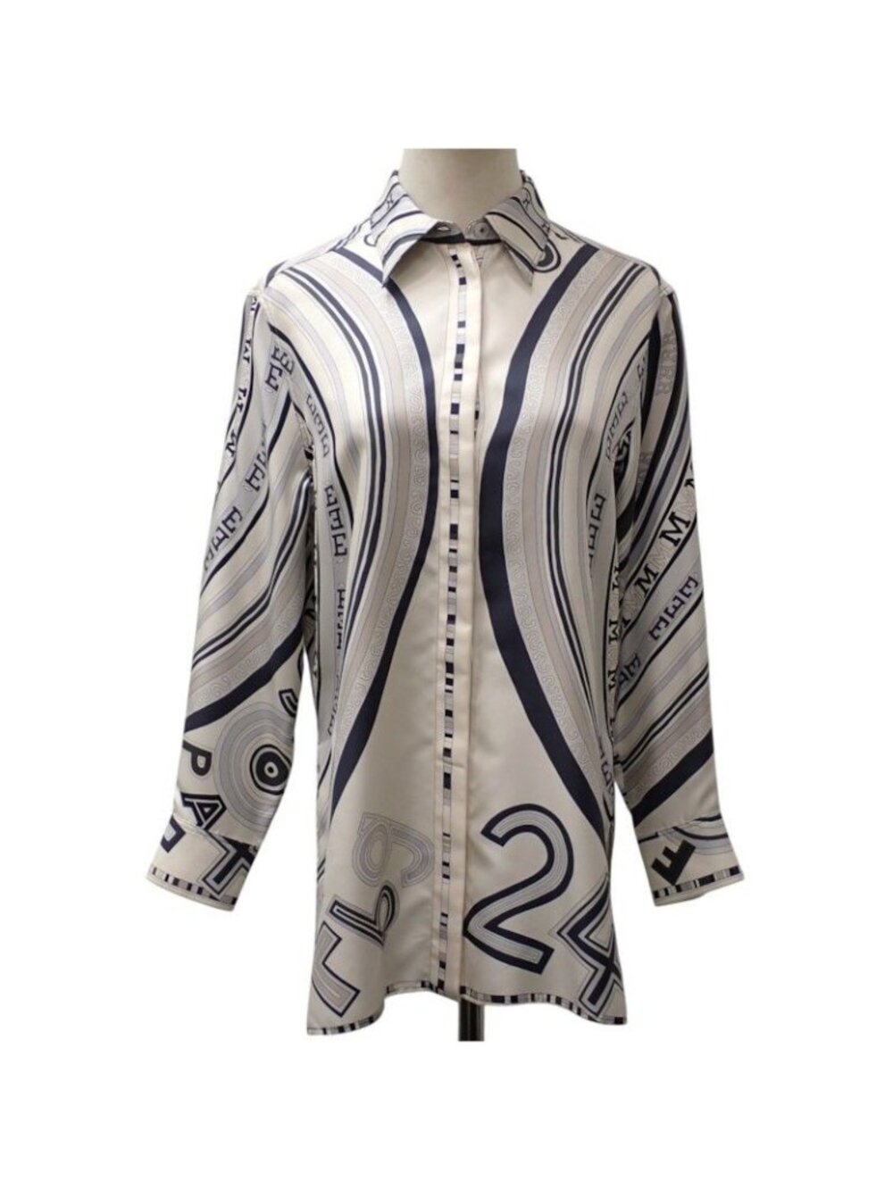 Hermes Martin Margiela Era Long Sleeve Shirt Silk 36 White All Over Print S